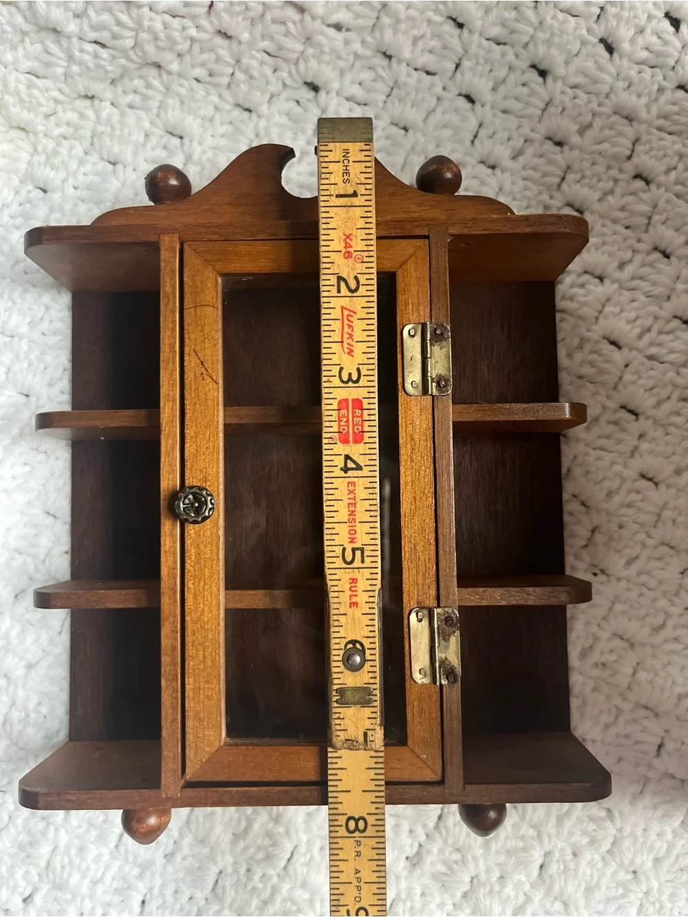 Wooden Vintage Mini Wall Curio Display Cabinet in Brown SOLD